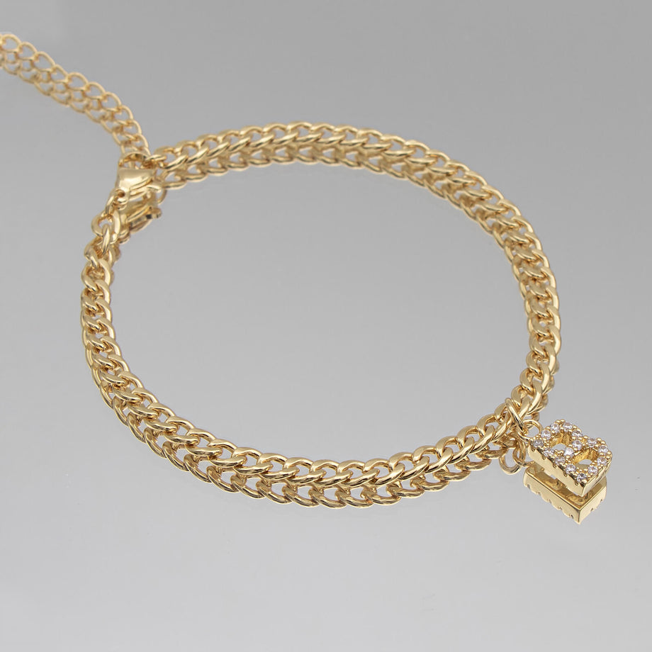 ICY Initial Anklet, cuban chain in gold from prya