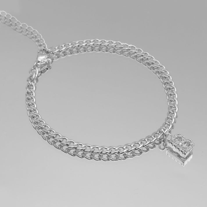 ICY Initial Anklet, cuban chain in silver from prya