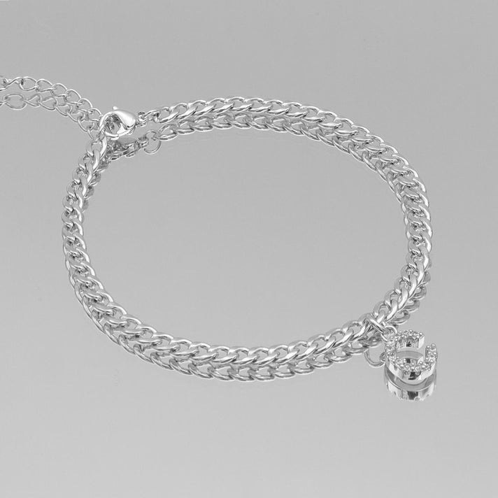 ICY Initial Anklet, cuban chain in silver from prya