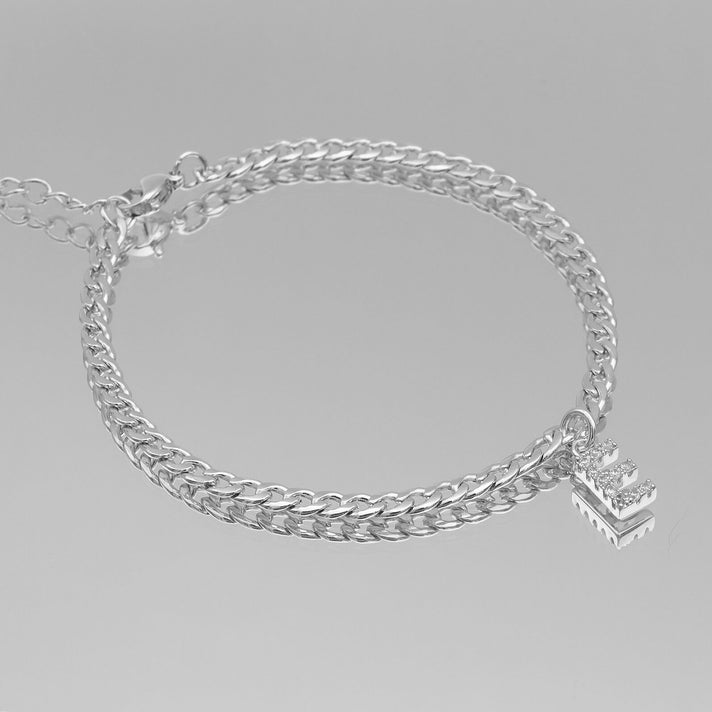ICY Initial Anklet, cuban chain in silver from prya