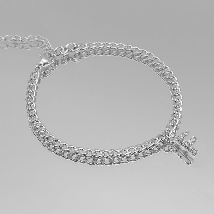 ICY Initial Anklet, cuban chain in silver from prya