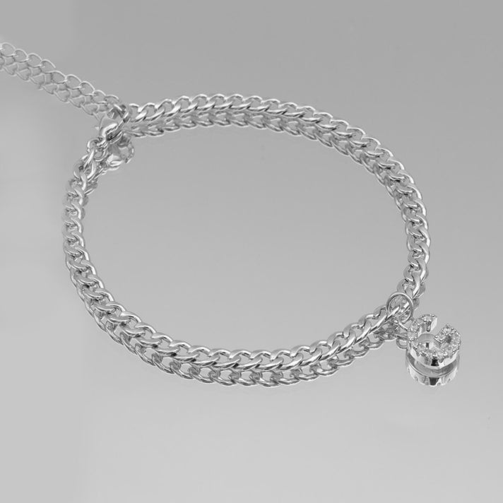 ICY Initial Anklet, cuban chain in silver from prya