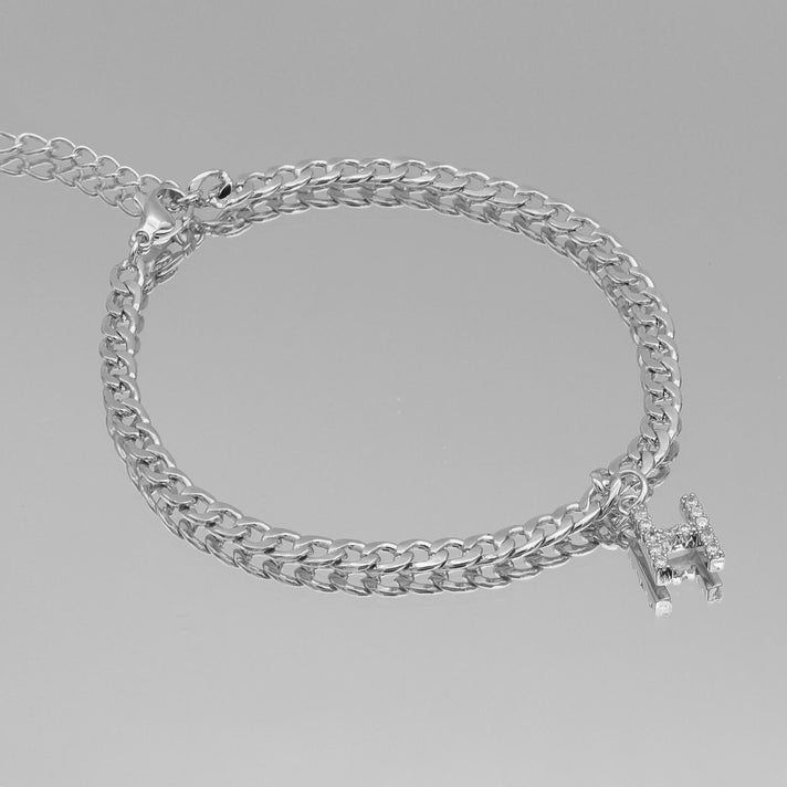 ICY Initial Anklet, cuban chain in silver from prya