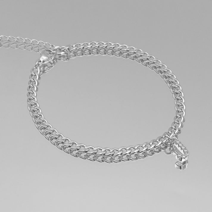 ICY Initial Anklet, cuban chain in silver from prya