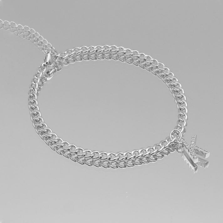 ICY Initial Anklet, cuban chain in silver from prya