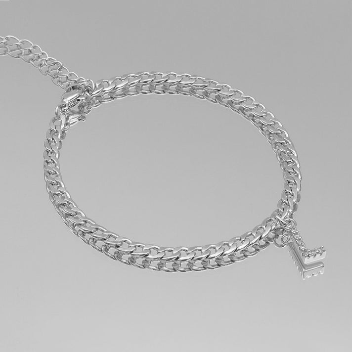 ICY Initial Anklet, cuban chain in silver from prya