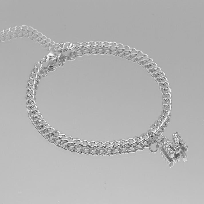 ICY Initial Anklet, cuban chain in silver from prya