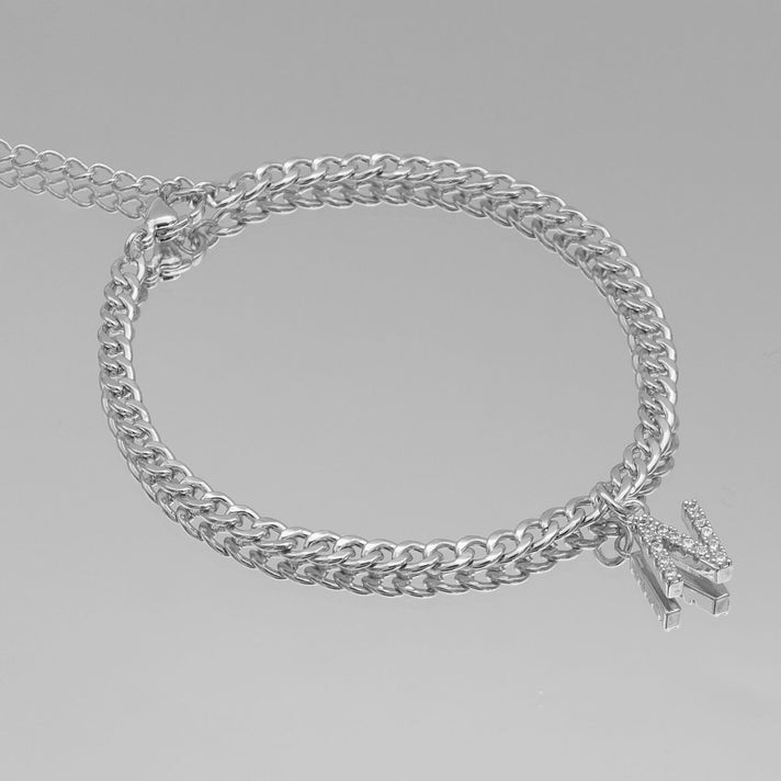 ICY Initial Anklet, cuban chain in silver from prya