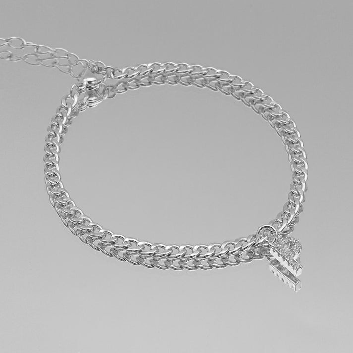 ICY Initial Anklet, cuban chain in silver from prya