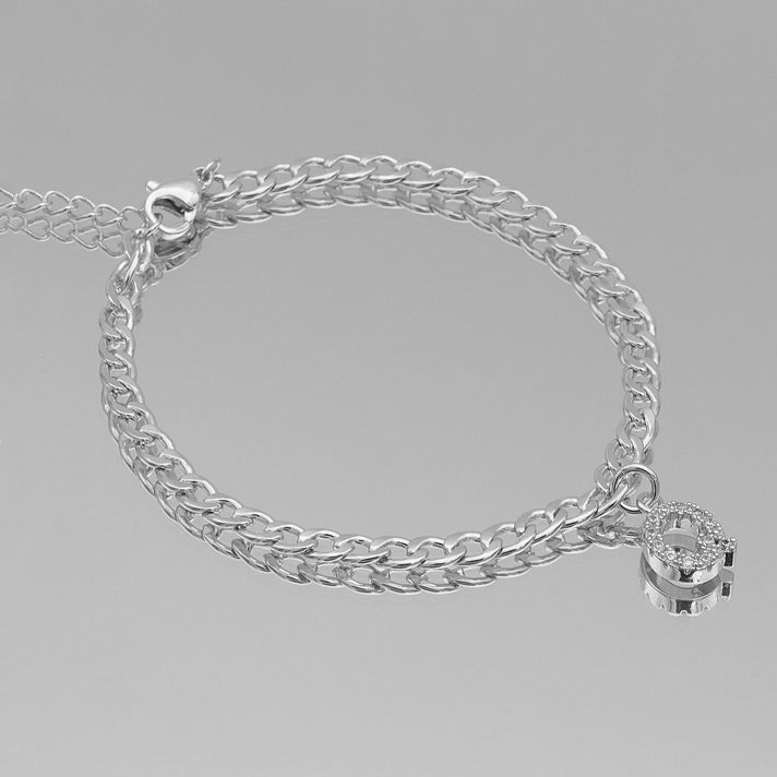 ICY Initial Anklet, cuban chain in silver from prya