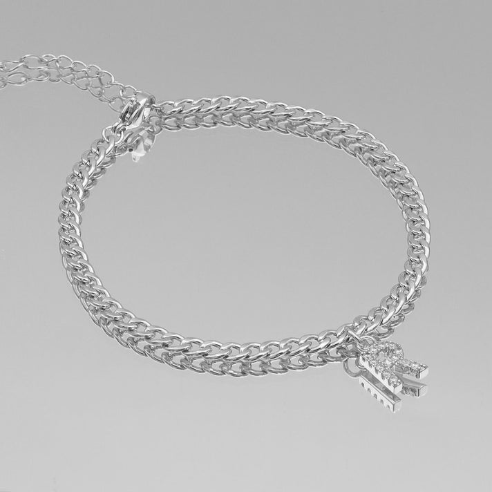 ICY Initial Anklet, cuban chain in silver from prya