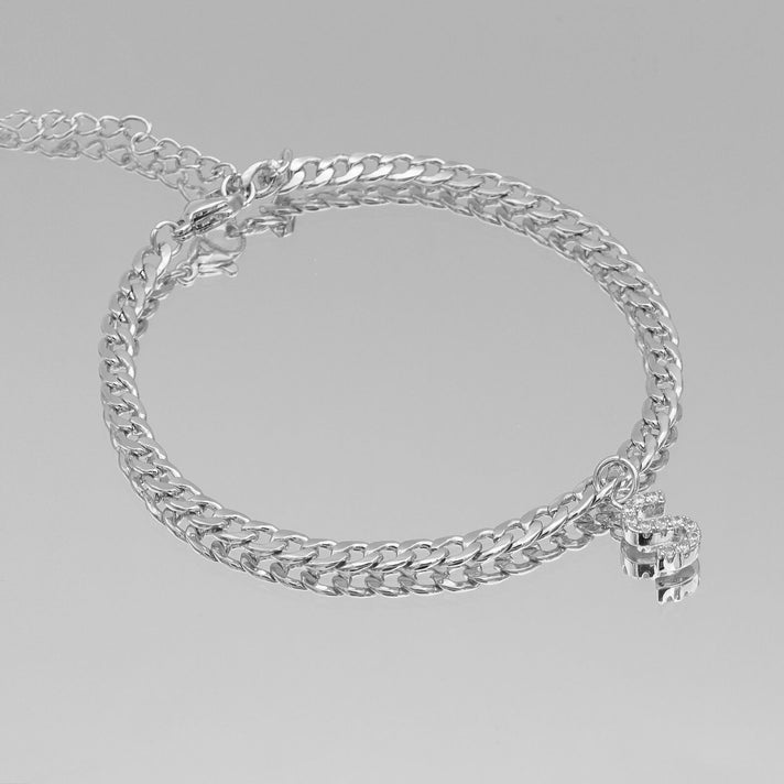 ICY Initial Anklet, cuban chain in silver from prya