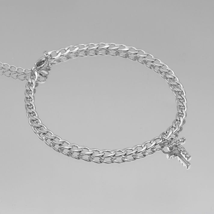 ICY Initial Anklet, cuban chain in silver from prya