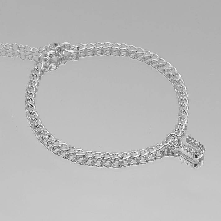 ICY Initial Anklet, cuban chain in silver from prya