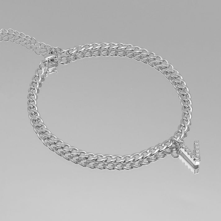 ICY Initial Anklet, cuban chain in silver from prya