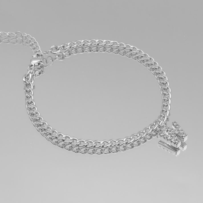 ICY Initial Anklet, cuban chain in silver from prya
