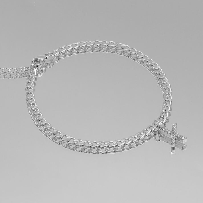 ICY Initial Anklet, cuban chain in silver from prya