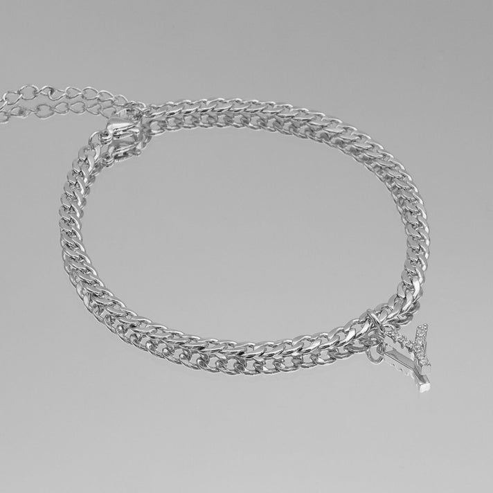 ICY Initial Anklet, cuban chain in silver from prya