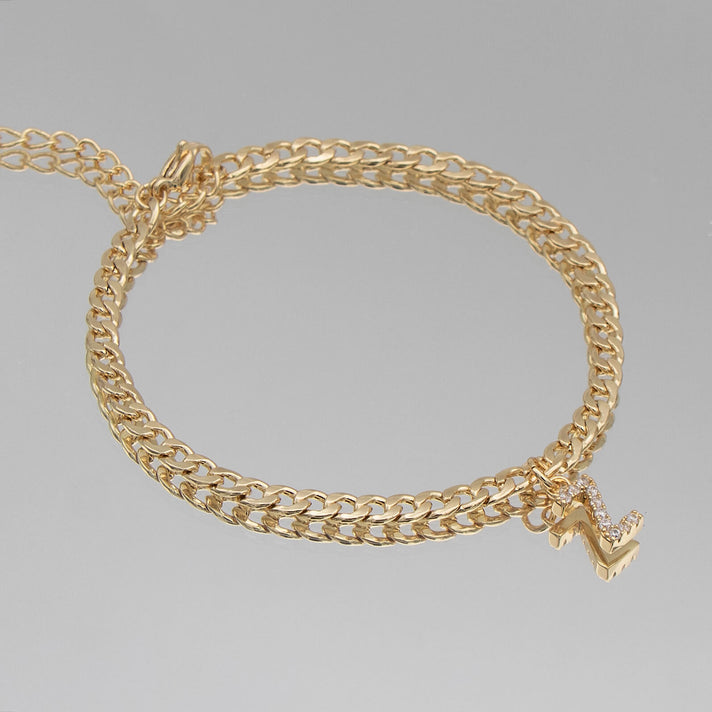 ICY Initial Anklet, cuban chain in gold from prya