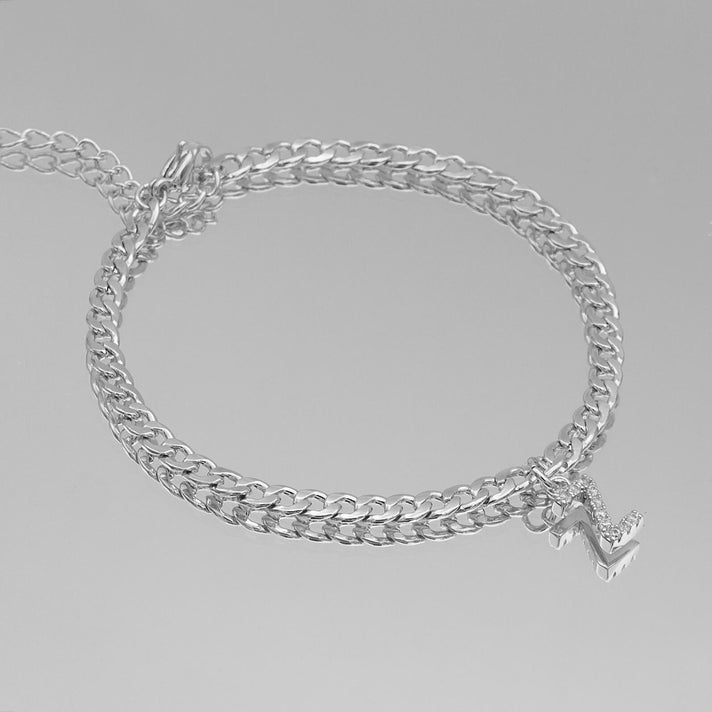 ICY Initial Anklet, cuban chain in silver from prya