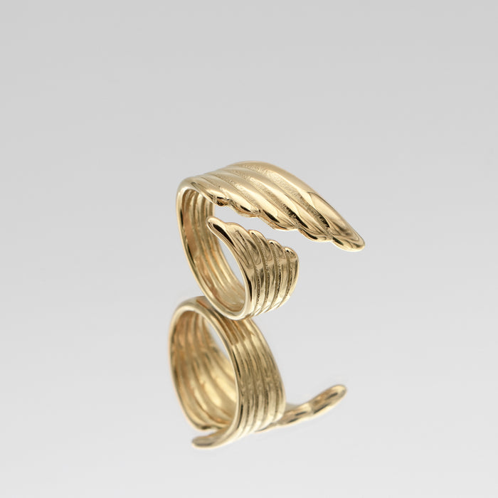 Irina Wing Wrap Ring crafted in 18k gold plated stainless steel from prya