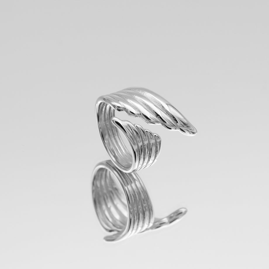 Irina Wing Wrap Ring crafted in Silver plated stainless steel from prya