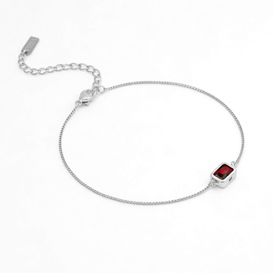 January Emerald cut birthstone bracelet  in silver plating from prya