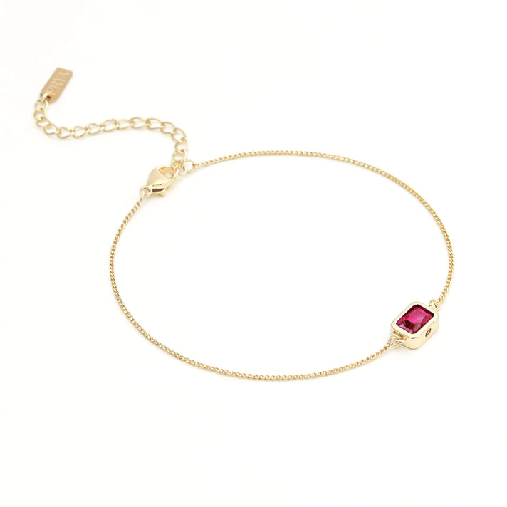 July Emerald cut birthstone bracelet  in 18k gold plating from prya