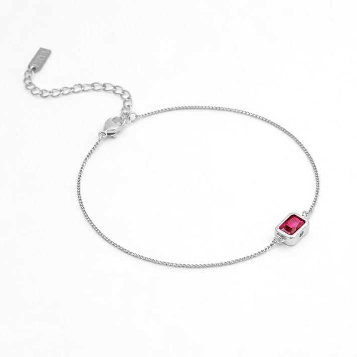 July Emerald cut birthstone bracelet  in silver plating from prya