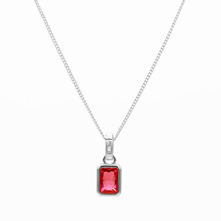 July emerald cut birthstone necklace in silver from prya 