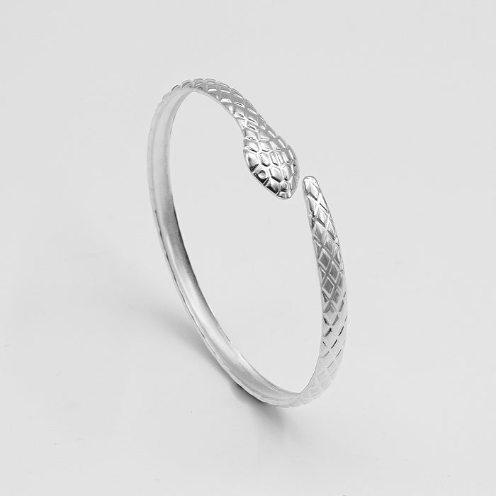 image of silver textured snake bangle from prya