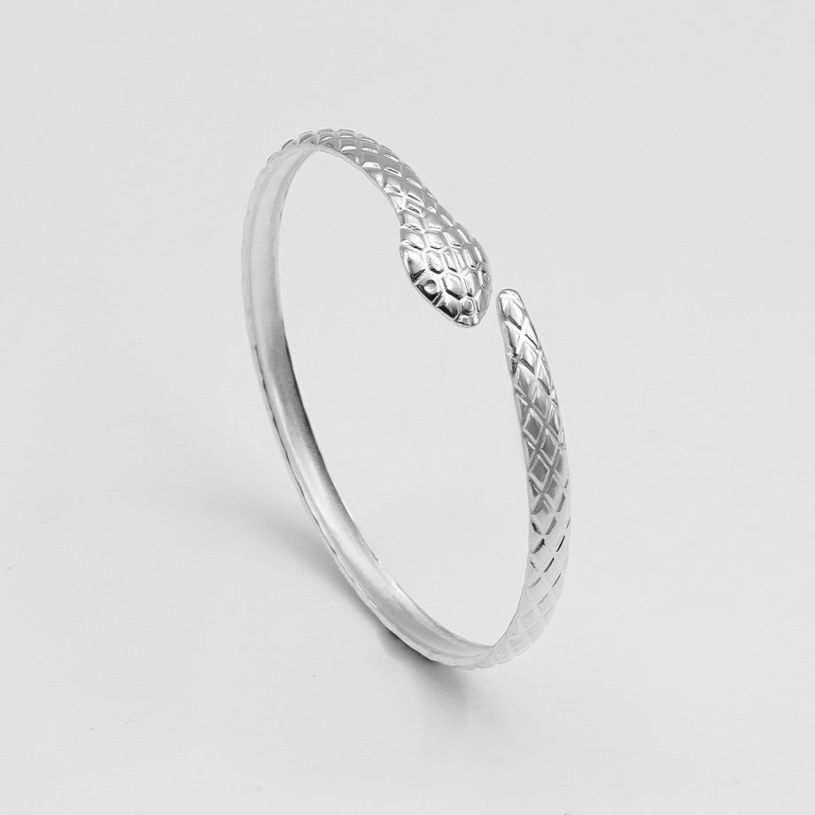 image of silver textured snake bangle from prya