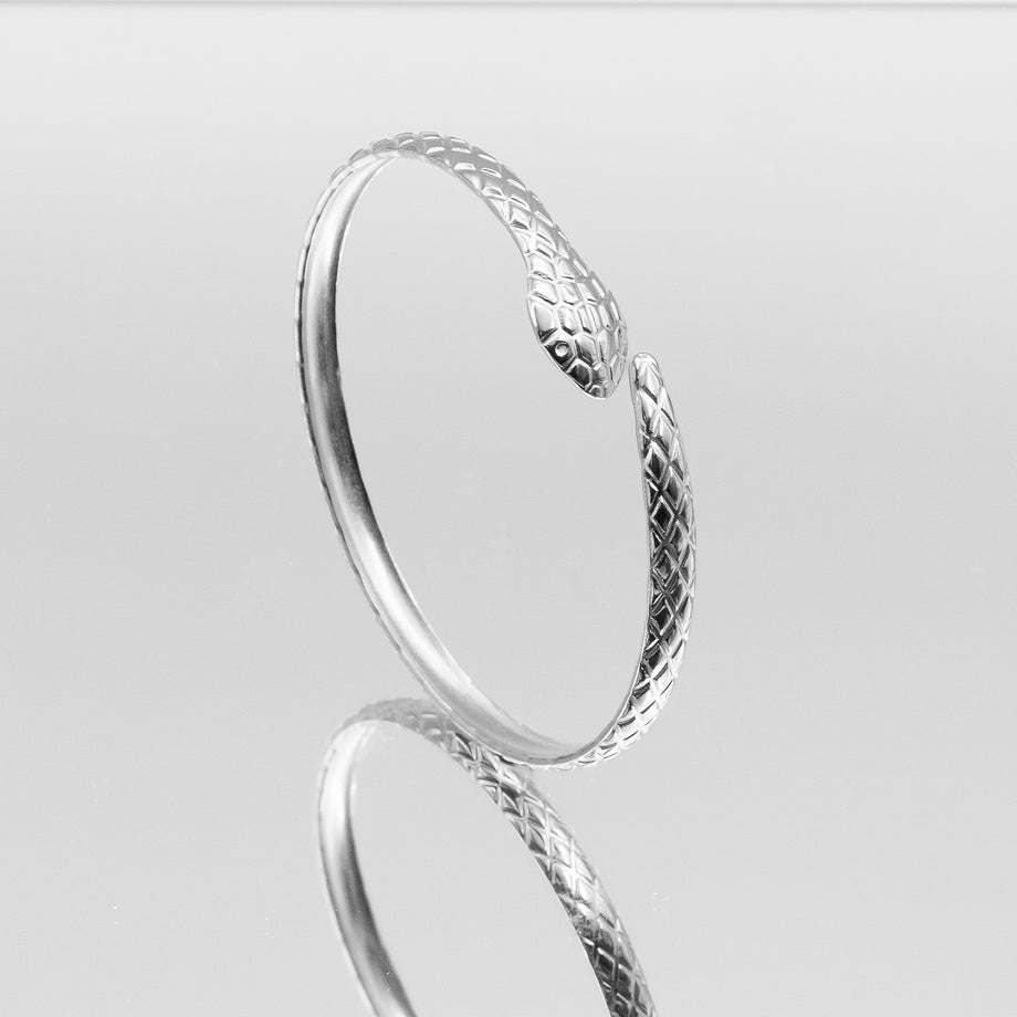 image of silver textured snake bangle from prya