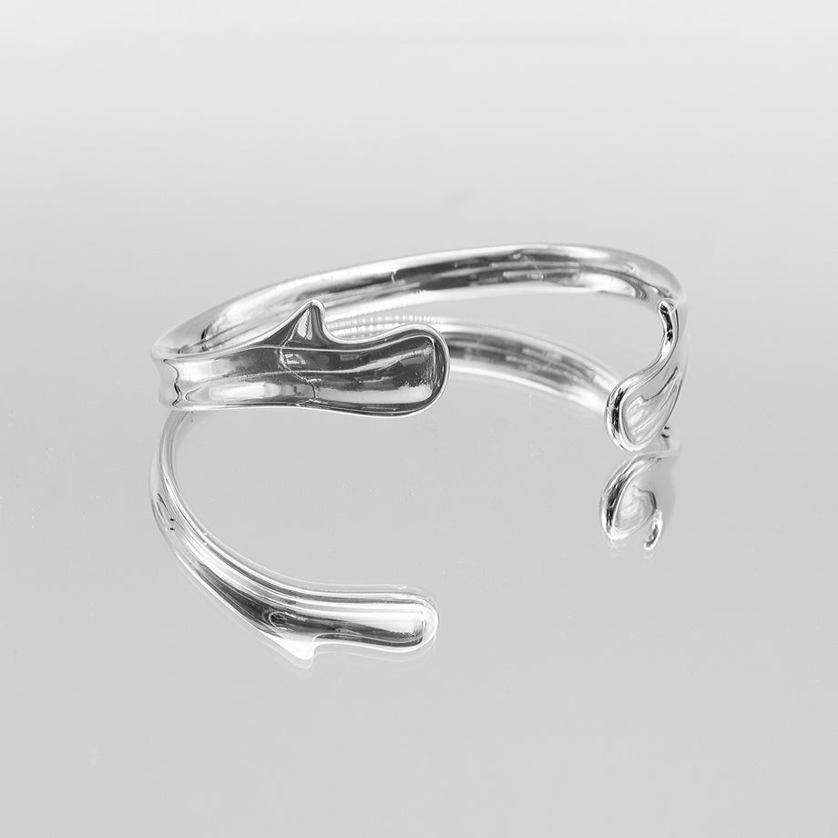 image of silver textured asymmetrical bangle from prya 