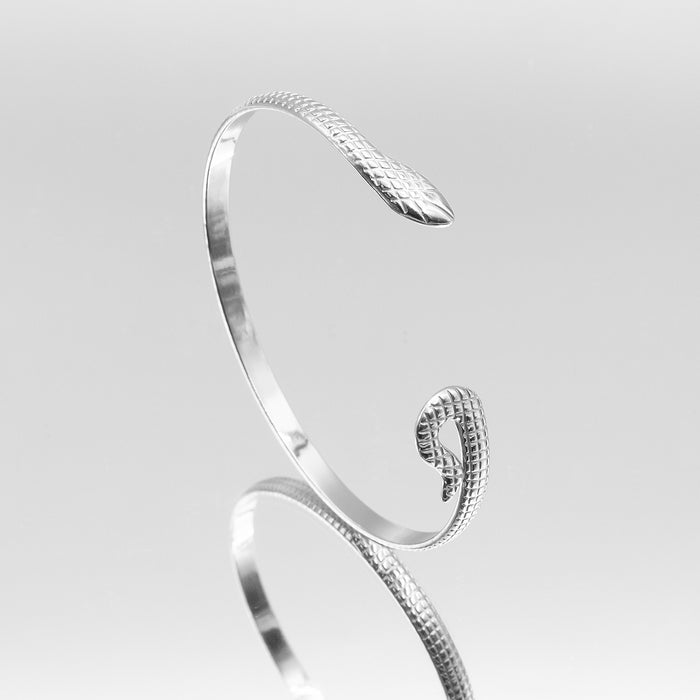 image of silver textured snake bangle from prya 