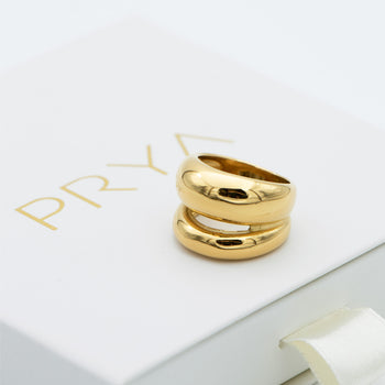 Layla Ring, a chunky Gold plated double band dome design from Prya on a gifting box