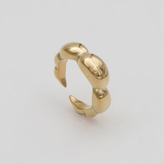 Lia Bubble Band Ring, crescent-shaped bubble design crafted in 18k gold plated stainless steel from prya