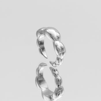 Lia Bubble Band Ring, crescent-shaped bubble design crafted in silver plated stainless steel from prya