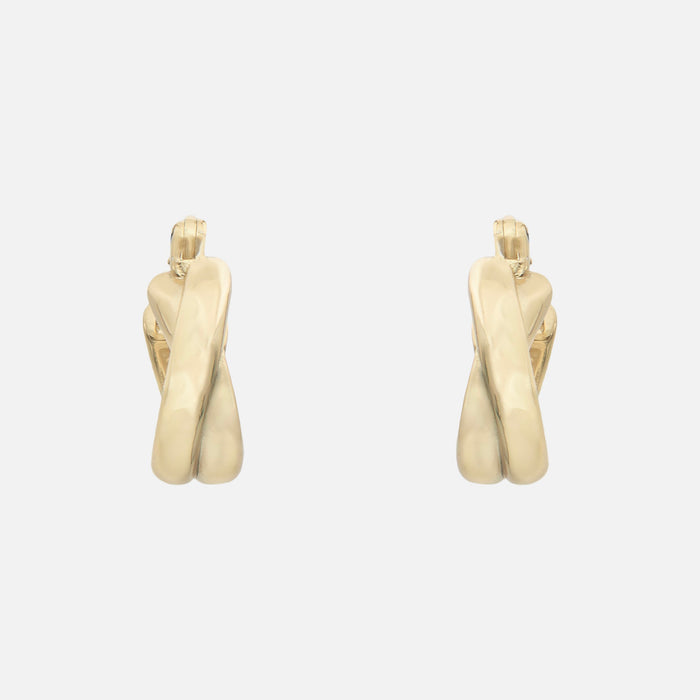 side view of Liora Twisted Hoop Earrings in 18k gold plated sterling silver base
