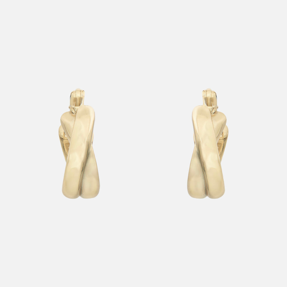 side view of Liora Twisted Hoop Earrings in 18k gold plated sterling silver base
