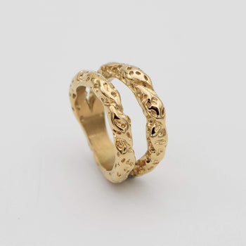 Luciana Ring featuring a double-layered Gold plated band with a unique hammered, sea urchin texture from Prya