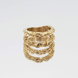 Luciana Ring featuring a double-layered Gold plated band with a unique hammered, sea urchin texture from Prya