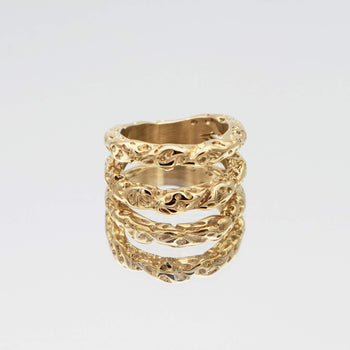 Luciana Ring featuring a double-layered Gold plated band with a unique hammered, sea urchin texture from Prya