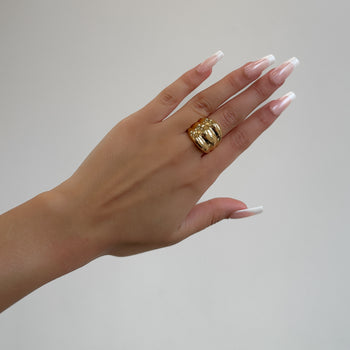 Maeve Chunky Triple Dome Band Ring, in 18k Gold plated stainless steel from prya  