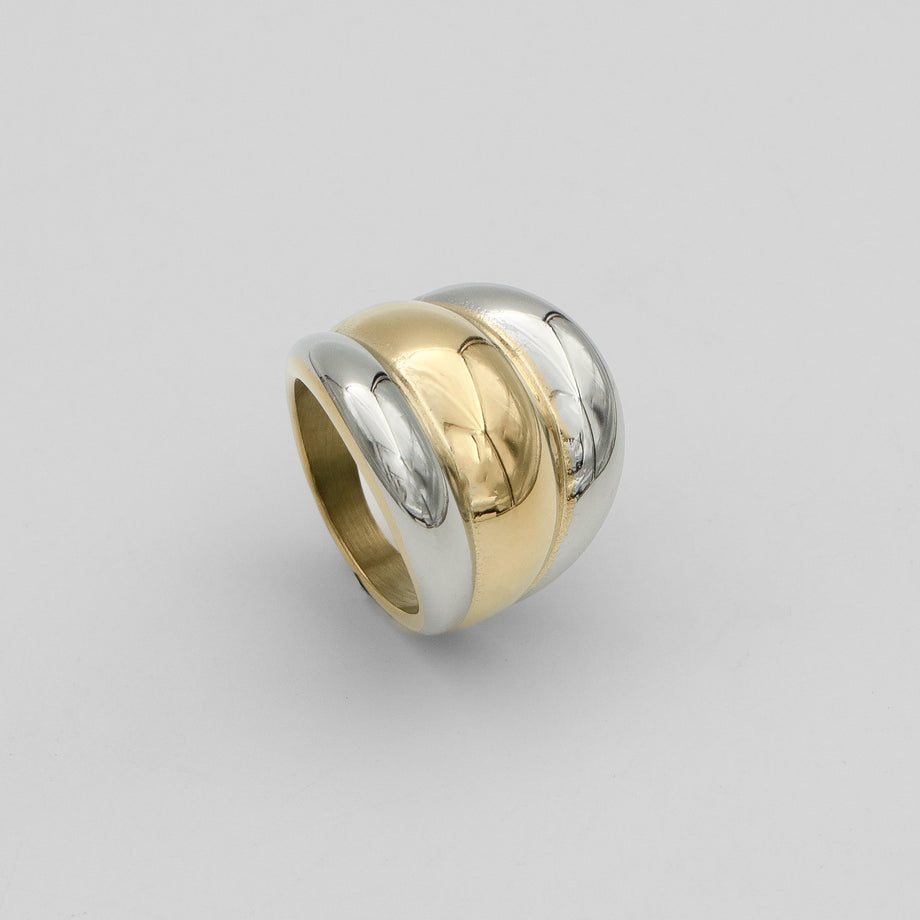 Maeve Chunky Triple Dome Band Ring, in Two Tone stainless steel from prya