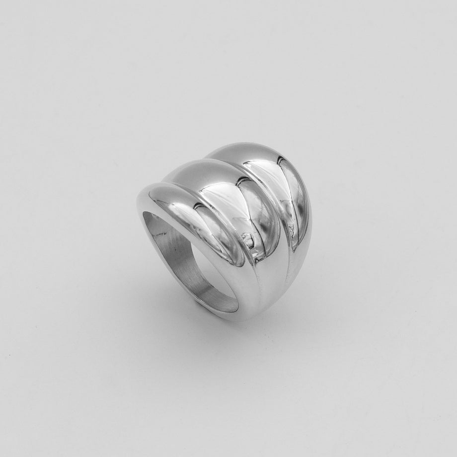 Maeve Chunky Triple Dome Band Ring, in Silver plated stainless steel from prya  