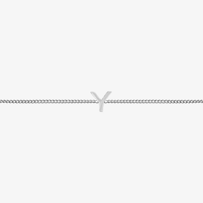 Maia Initial Bracelet with 'Y' pendant on a delicate silver chain, perfect accessory for any occasion.