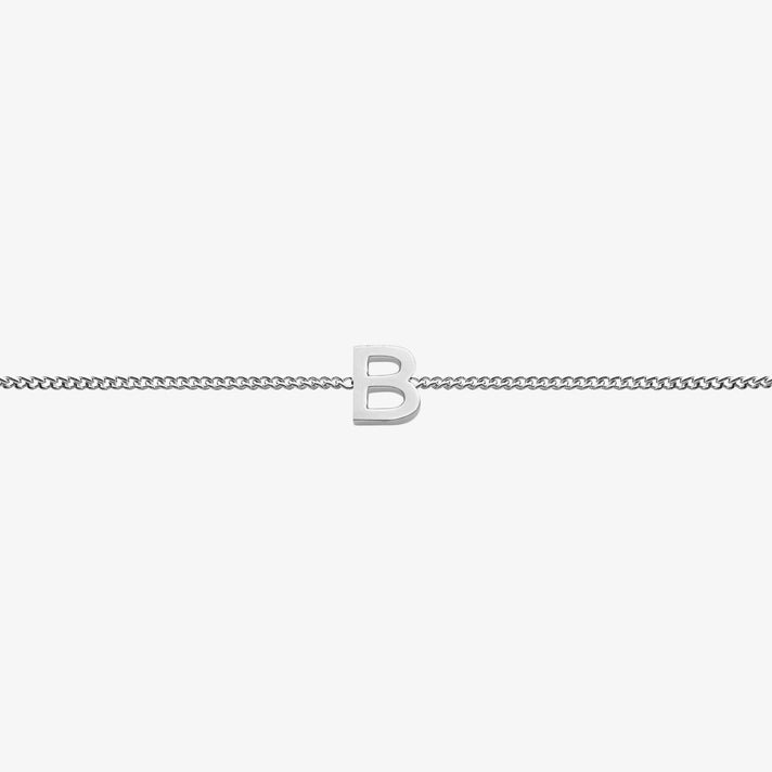 Maia Initial Bracelet featuring a silver high-quality link chain and a stylish 'B' initial pendant.