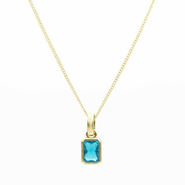 March emerald cut birthstone necklace in 18k gold from prya