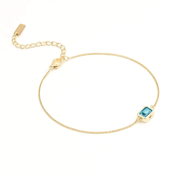 March Emerald cut birthstone bracelet  in 18k gold plating from prya